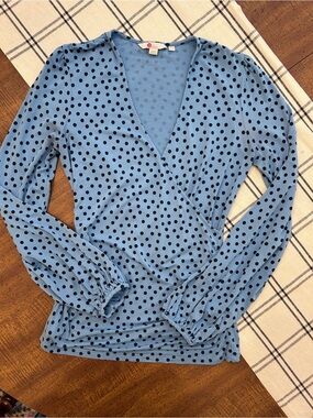 Boden Elodie Faux Wrap Top Long Sleeve Polkadot Womens Size 8